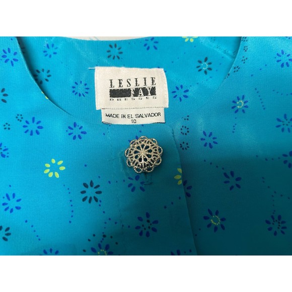 Leslie Fay Ikat Pleated Belt Dress Vintage Women’s Size 10 Short Sleeve Buttons - Picture 4 of 7